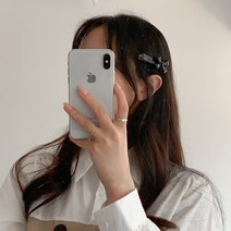 블루씨티 2개 세트 글로디 체크 리본 옆머리 앞머리 집게 헤어 머리핀