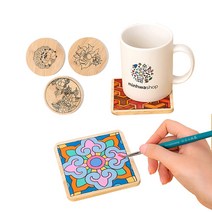민화샵 전통 민화 도안 나무 컵받침 코스터 색칠 만들기 3개 세트, 단청 컵받침 세트