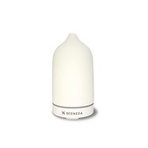 Scenza 세라믹 에센셜 오일 디퓨저 - 10와트 초음파 아로마 테라피 휴대용 에어 디퓨저 - 수면 보습 촉진 및 냄새 제거 - 가정 및 사무실에 적합 - 160ml (피치), 하얀색
