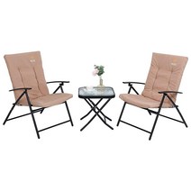 Nice C 3피스 파티오 다이닝 세트 2인용 야외 테이블 정원 비스트로 가구 접이식 유리 1개 및 쿠션 포함 리클라이닝 의자 2개 (베이지) 426992