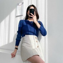 셀러허브(잡화) 여자 하이웨이스트 버튼 스판 무지 미니스커트