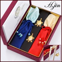 H.jin 한닢두잎 조각 방짜유기수저세트 (예단수저) 방짜유기수저 2인용 + 수저받침 1조 + 비단주머니 1조 + 정품케이스, 1세트