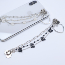 나비 체인 폰스트랩 골드 실버 하트 핸드폰스트랩 하트판 고리, 나비스트랩2, 블랙