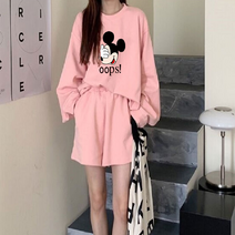 여성 귀여운 미키 프린팅 긴팔&반바지 세트 봄 가을 겨울 데일리