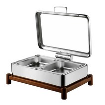 뷔페워머 접시 스프워머 원목 받침대 플레이팅 스텐, 직사각형 1칸 6L