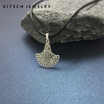 키치쥬얼리 앤틱 도트플라워 가죽줄 빈티지 목걸이