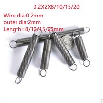 토션스프링 인장 금형 태엽 스프링 10pcs 와이어 직경 0.2mm 외경 2mm 304 스테인레스 스틸 듀얼 후크 작은 장력 스트레칭, 2mm, 10mm, 10mm