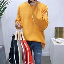 애드매이브 남자 오버핏 파이핑 디테일 스판 라운드 배색니트 5컬러