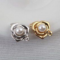 [8-681-06]순은부자재 실버클래습 진주삼각꽃 18x14mm 실버925 1쌍