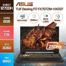 ASUS TUF Gaming F17 FX707ZM-HX037 최신 인텔 12세대 i7 RTX3060 17인치 고사양 고성능 배그 노트북, 메카 그레이, FX707ZM, 코어i7, 1TB, 8GB, WIN11 Pro