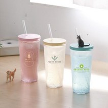 [우수상품]^^&&^^ 국내생산 주문 제작 빨대컵 670ml 콜드컵 텀블러 빨대 플라스틱 아이스 투명 돔 플랫 리, 블루