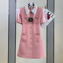 핑크 키작녀 여름 미니 원피스 카라넥 반팔 하객룩 정장 드레스 결혼식 오피스룩 p16