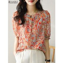 ZANZEA 여름 꽃 프린트 블라우스