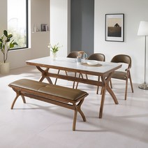 [로드퍼니처] 자스민 통세라믹 식탁세트 /4인용/6인용/원목, 1700사이즈-그레이 상판+의자(일반3+벤치1)