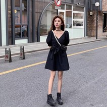 베이지 블랙 주니어 여아 학생 청소년 키작녀 원피스 여름 브이넥 반팔 미니 드레스 캐주얼 바캉스 코디