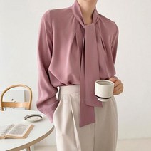여자 겨울블라우스 도톰 보우 타이 긴팔 셔츠