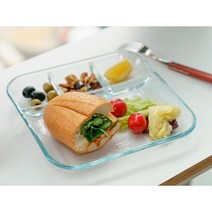 유리식판 투명 4칸 나눔 접시 내열접시, 대