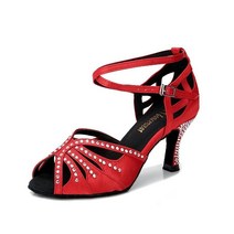 TTdancewear 여성 라인스톤 볼룸 댄스 슈즈 라틴 살사 퍼포먼스 슈즈 누드7.6cm 힐 8 4424296933, 8.5, Red-2.5inch Heels