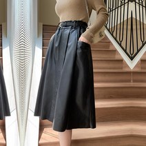 EYES FASHION 리얼 가죽 미디 기장 입항하다. 면양가죽 가죽 스커트 봄/가을 한국판 캐주얼 박형 직업여성. 오피스 허리띠 A라인 스커트