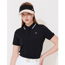 22SS [WONDER PRICE]블랙 PQ조직 솔리드 반팔 카라 티셔츠 HWTS2B301BK