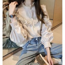 안나리야 코튼 프릴 레이스 퍼프 빈티지 로맨틱 블라우스 YJ