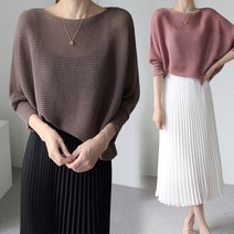 바이단미 MADE 여성용 보트넥 가오리핏 7부 루즈핏 입술넥 니트