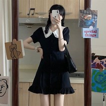 [당일배송] Tamina 인형 넥 롱 쇼트 원피스 허리를 여미고 날씬해 보이다 프릴 빈티지 큐티 A라인 스커트