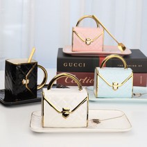가방 머그컵 홈카페 머그잔1p+도자기 플레이트1p+예쁜 스푼1p, 1세트, 화이트