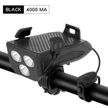 다기능 4 in 1 자전거 라이트 손전등 경적 알람 벨 휴대폰 파워 뱅크 액세서리 사이클링 프론트, 04 Black 4000mAh, 한개옵션1