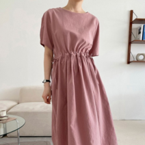 플랩 플랩 린넨 셔링 스트링 원피스