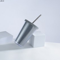 크로스보더블 이중 플라스틱 빨대컵 700ml 믹스 캔디색 물컵 대용량 플라스틱컵 도매, 그레이, 450마라