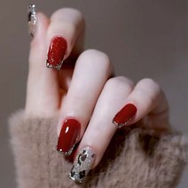 가을 겨울 화이트 레드 엘크 눈 체크 새해 크리스마스 네일 완제품 핸드메이드 맞춤 착용 네일 탈부착, 그림 2 L 라지, 하나