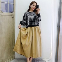 이힝 청순 스트라이프 밴딩 a라인 롱원피스