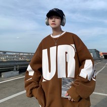 빈티지 라운드넥 맨투맨 남성형 긴팔 헐렁하다 맨투맨 남녀 갈색 블랙 푸른 색