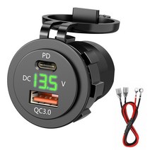 자동차 USB 충전기 PD 빠른 충전 3.0 소켓 어댑터 12 24V 오토바이에 대 한 LED 전압계 케이블 듀얼, 06 with cable