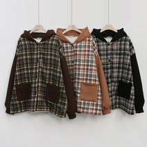 빅사이즈사랑해요 K686L212 기모체크배색후드자켓 PO