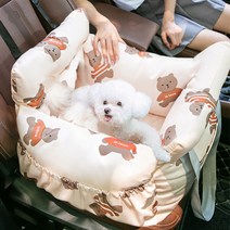 강아지 빵빵한 카시트 중형 소형 반려동물 차량용 고양이 멍디가드 카시트 펫 드라이빙 시트 안전벨트 포함, 카키