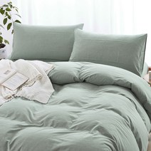 그린네이처 워싱 면 홑겹 이불+매트리스시트+베개 커버 세트 슈퍼 킹 퀸 싱글