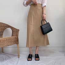 인디우드 (5color) 린넨 플레어 뒷밴딩 롱스커트