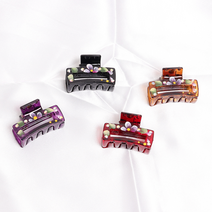 꽃무늬 사각 집게핀 수제 핸드메이드 헤어핀 4cm 큐빅 엄마 선물