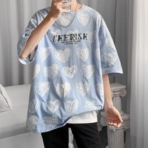 케주얼티셔츠 703T267 P30 여름 남자 사랑하트 그래피티 낙서 인쇄 꽃 만판 4993773480