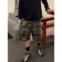 남자 스트릿 와이드 카고 밀리터리 카모 숏 팬츠 버뮤다 반바지