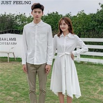 커플시밀러룩 스냅웨딩룩 패밀리룩 롱 아이보리 셔츠 원피스 긴팔 스트링 커블 티셔츠