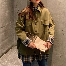 라밋 체크배색 야상자켓
