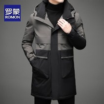 남자 롱 패딩 경량 남성 점퍼 다운 Romon White Duck Down Winter New Hooded JacketMens Mid Length Thickened Loose Wa