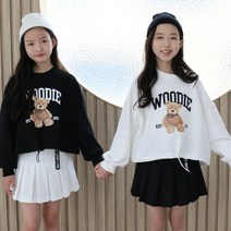 베베앤리본 봄 BB_우디 곰티 여아 의류 초등 학생 10대 데일리 루즈핏 티셔츠 세미 크롭 일상 러블리 편한 옷 추천