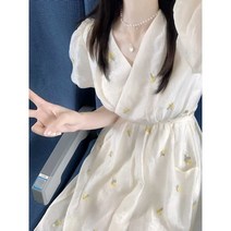 하객룩 원피스 프랑스 브이넥 드레스