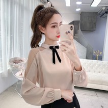 봄 꽃무늬 프릴 핑크 쉬폰 블라우스