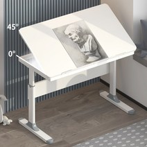 수동 높이 조절 책상 어린이용 자녀방 스탠딩 데스크, 각도 조절 가능 핸드리프트 80X60 흰색