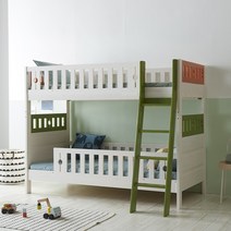 포스트모던 분리형 원목 이층침대 2층침대 (매트리스 텐트 서랍 책장), 화이트워시 오렌지